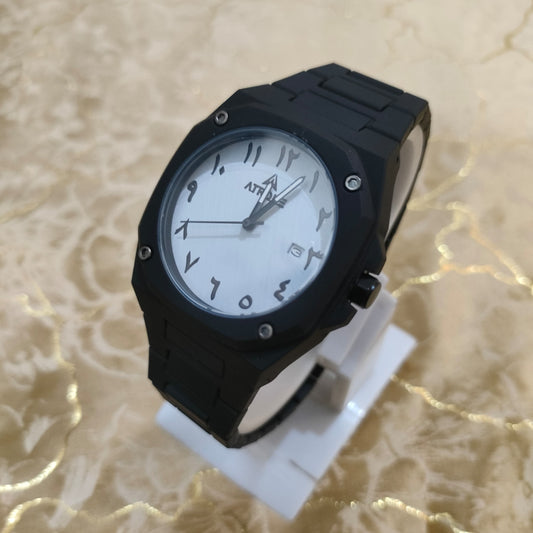 Aura Watch with Date in White and Black Dial